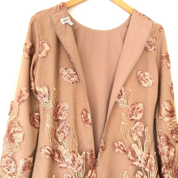 Dress The Population Nude Sequin Floral Dress L - Picture 4 of 8